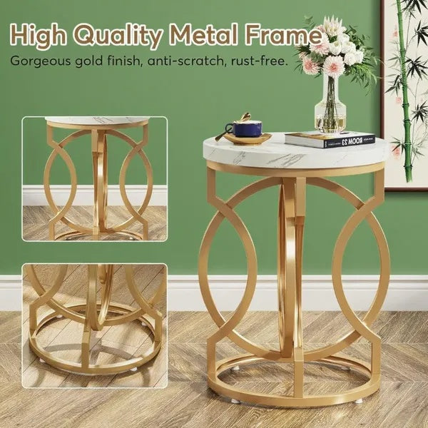 O Shaped Gold Metal Frame End Side Accent Table