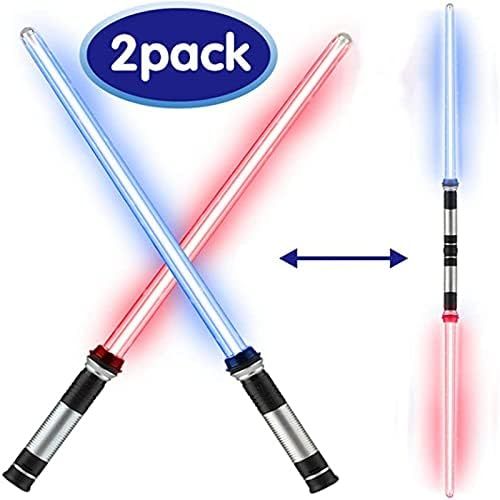 Lightsaber Kids - 2 Pack - LED Light Up Saber With Sound Retractable 7 Colors Light Saber Sword For Boys Kids Party Favors