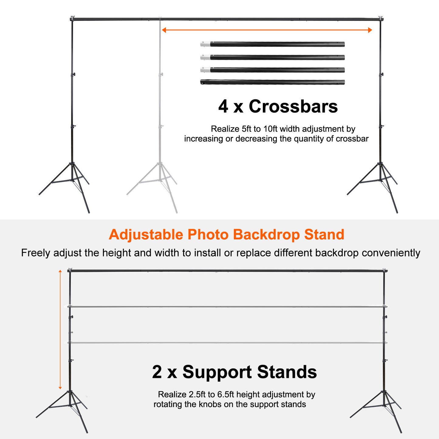 1Pc 6.5 X 10ft Photo Video Studio Backdrop Background Stand Adjustable Heavy Duty Photography Backdrop Support Stand Set With Carrying Bag Clamps