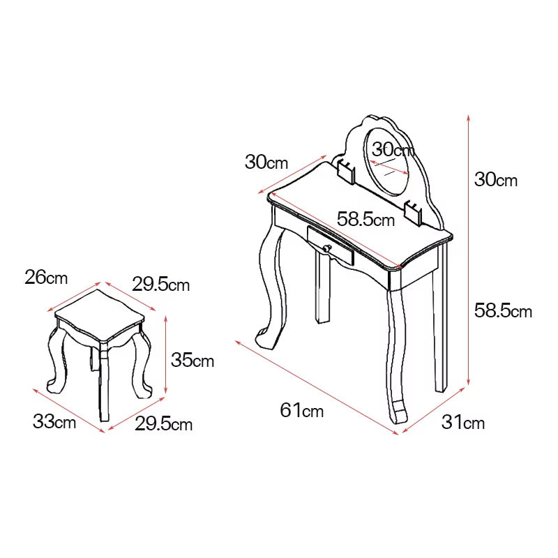 Princess Vanity Make Up Table Wooden Dressing Table With Mirror And Stool For Kids