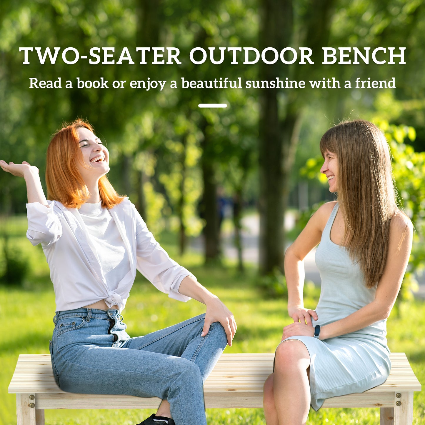 2-Seat Wood Garden Bench, Patio Bench Outdoor Bench With Slatted Seat, Backless Front Porch Bench For Park, Garden, Poolside, Deck, Nature Wood