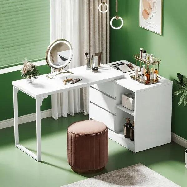 Stylish White Makeup Vanity With Drawers