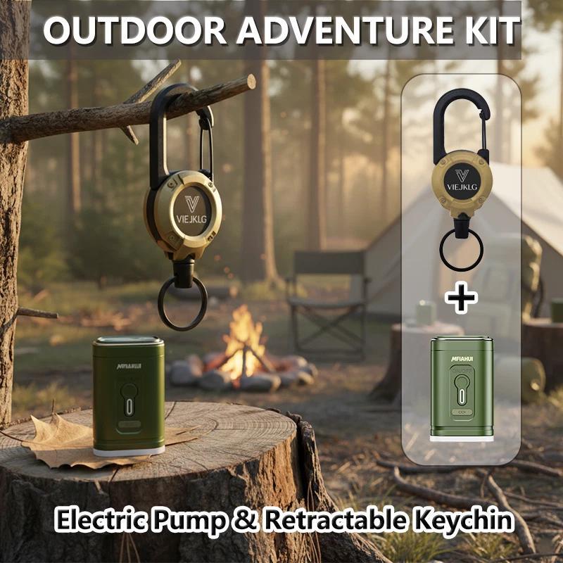 2026 Portable Air Pump With Retractable Keychain And Three-Level Adjustable Light For Quick Inflation And Pumping,Ideal For Camping, Travel, And Home Storage.