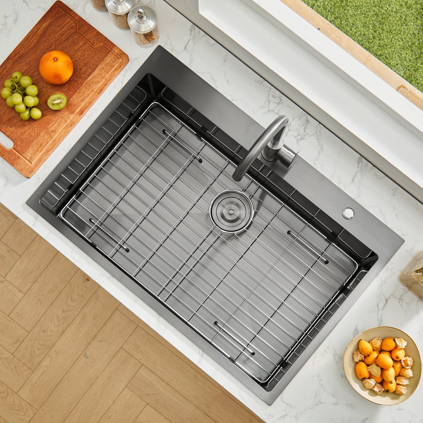 33' Kitchen Sink Top Mount Single Bowl Drop-In Basin Stainless Steel Black