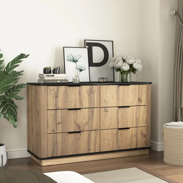 Modern Multi-functional Six-drawer MDF Cabinet,The Perfect Combination Of Rounded Corners And Multifunctional Design, With Product Dimensions