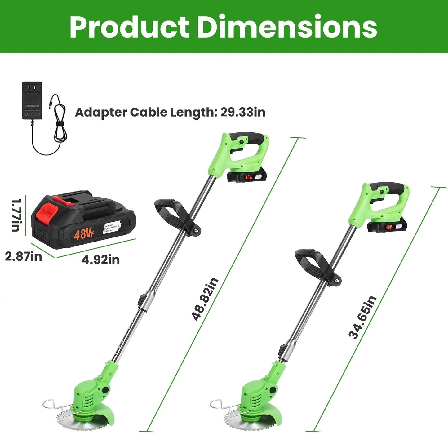 24V 300W Cordless Grass Trimmer Rechargeable Lawn Mower 18000M Min Weed Cutter With Saw Blade 2 Stainless Steel Blades 10 Plastic Blades 2 Rechargeable Batteries Goggles Gloves