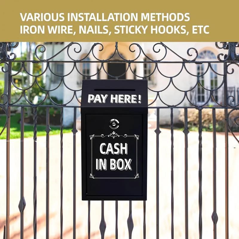 Black Wall Mounted Metal Coin Box With Key Lock, Suitable For Home Office Or Outdoor Donation Storage