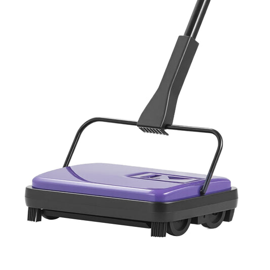 Purple and black floor sweeper on a white background