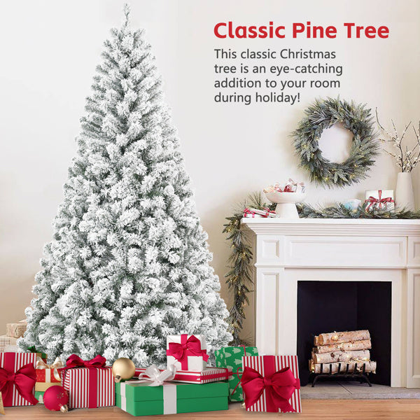Artificial 6ft Flocked Christmas Tree With 678 PVC Branch Tips, Round Head, Foldable Base For Indoor Holiday Decorating