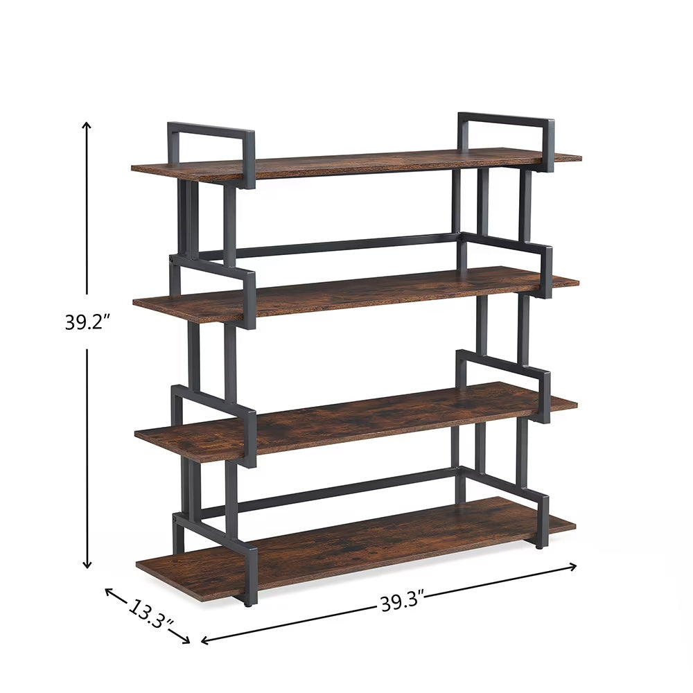 Industrial 4-tier Bookshelves, Metal And Wood Bookshelves, Open Widescreen Display Storage Bookshelves