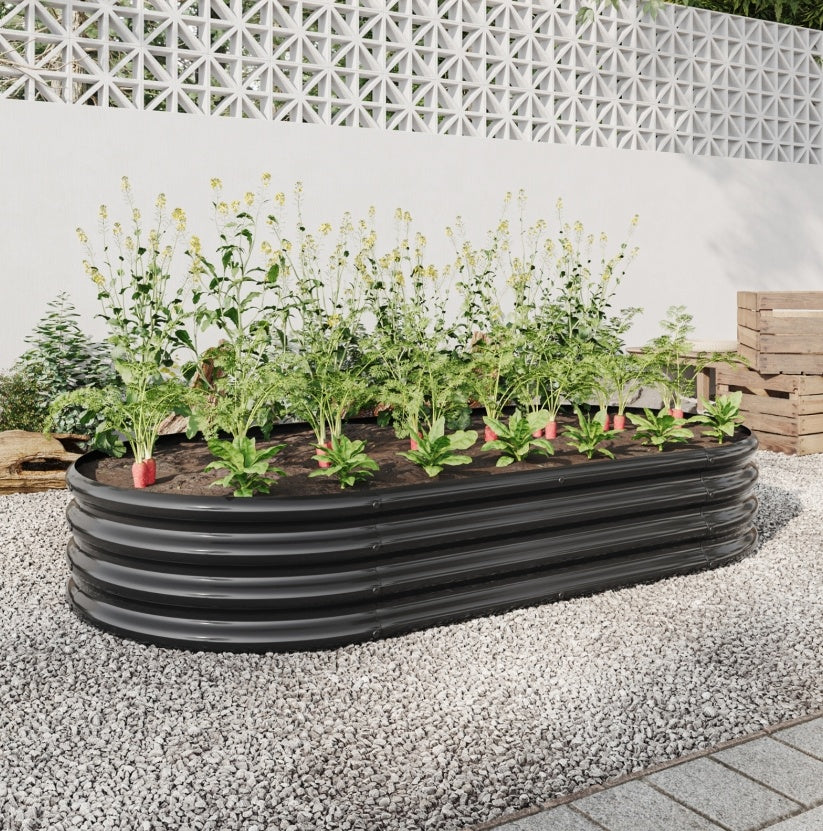 Black Raised Garden Bed Outdoor, Oval Metal Planter For Plants, Vegetables, Flowers