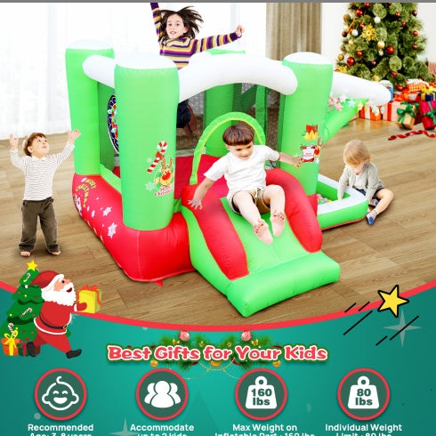 Christmas Jump  N Slide Inflatable Bouncer For Kids Complete Setup With Blower - 80 X 91 Play Area - 55 Tall