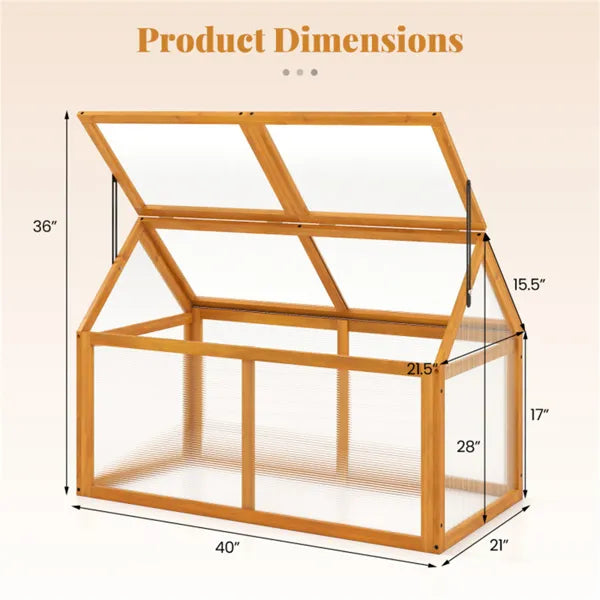 Orange Portable Garden Hot House, Sturdy Wooden Greenhouse For Vegetables Fruits Flowers (40"x21"x28")