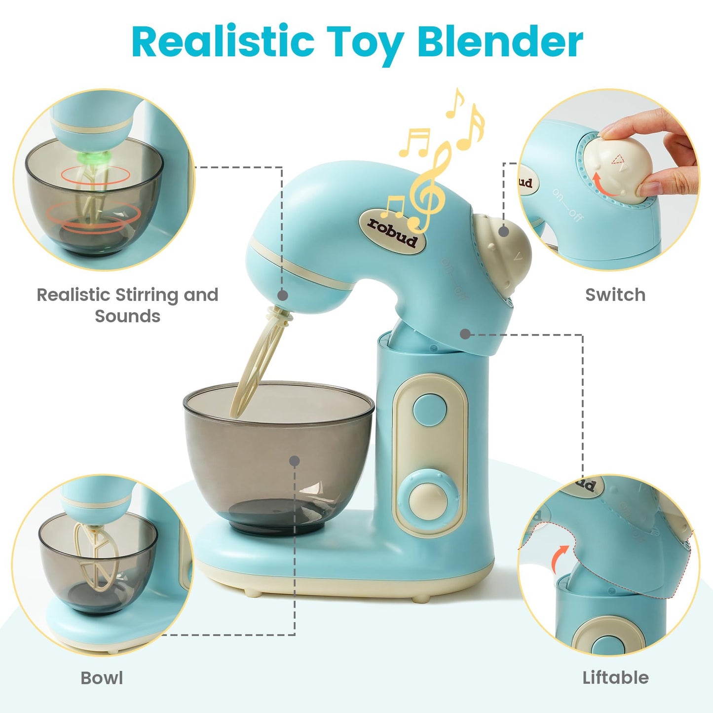 ROBOTIME Wooden Pretend Play Whisk Toy Blender Kitchen Gift Toddlers