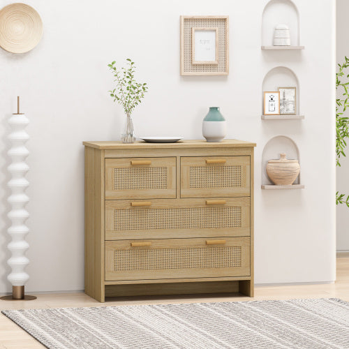 4 Drawer Rattan Cabinet, Suitable For Bedroom, Living Room, Dining Room, Hallway, Easy To Assemble