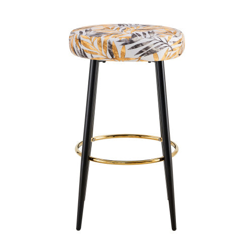 Counter Height Bar Stools Set Of 2, PU Kitchen Stools Upholstered Dining Chair Stools 24 Inches Height With Golden Footrest For Kitchen Island Coffee Shop Bar Home Balcony Silver Leaves Velvet
