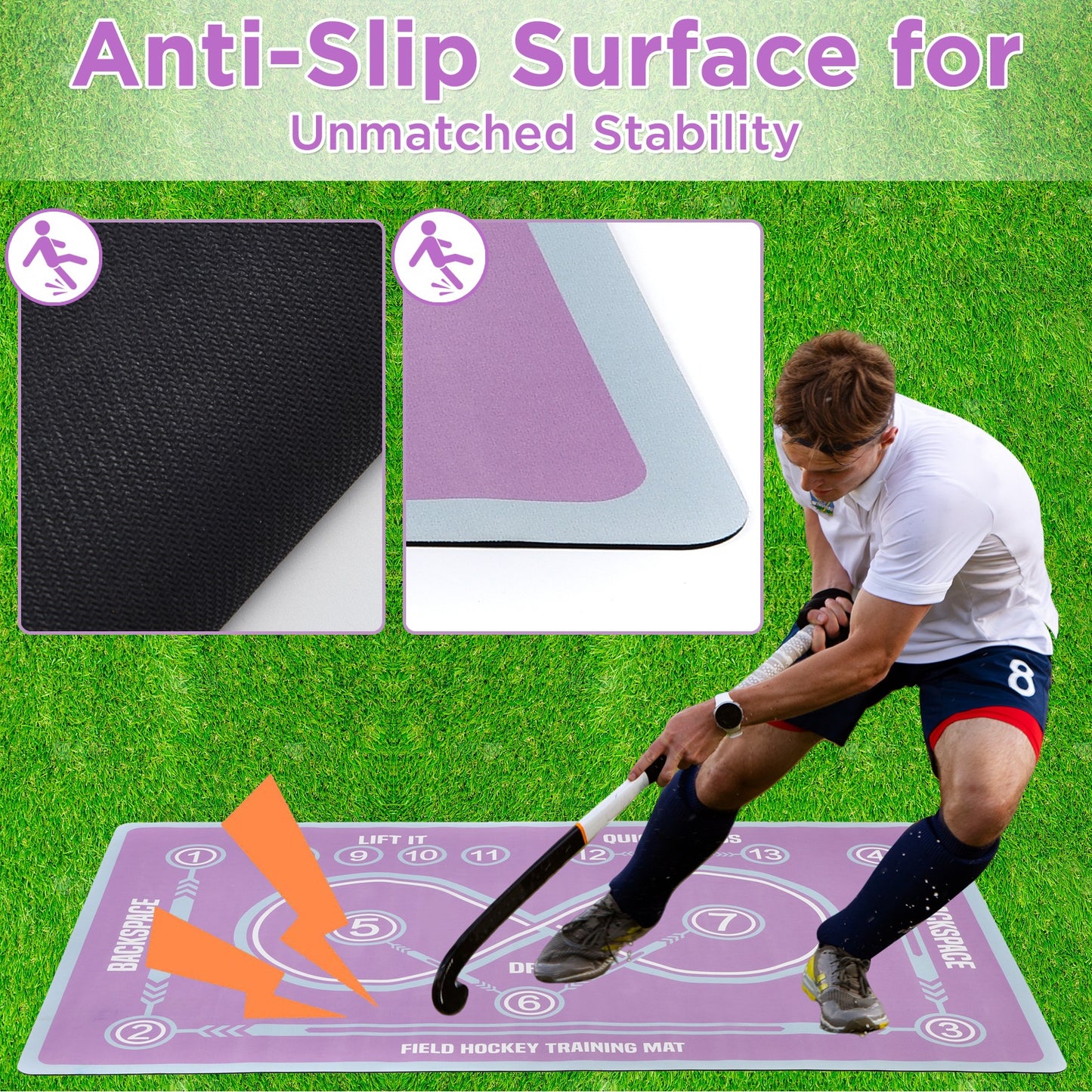Machine Washable Hockey Training Mat - 59 X 35 Inch Stickhandling Practice Surface For Beginners - Indoor Visual Hockey Skills Trainer For Youth - Anti-Slip Rubber Base - Gentle Cycle Only.