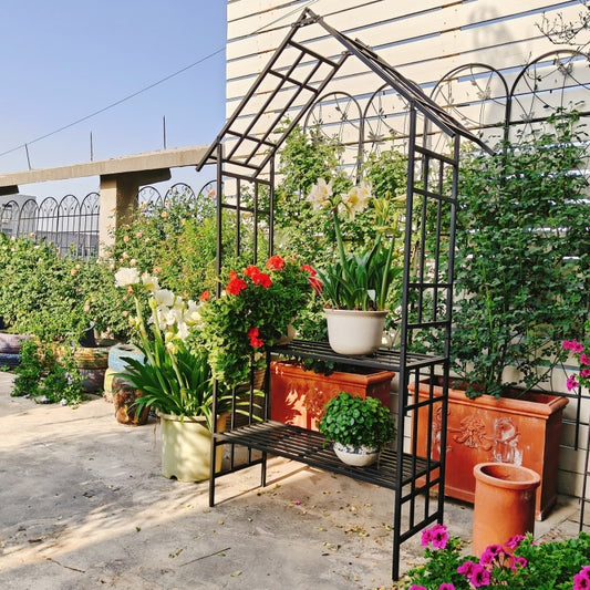 Metal Garden Arch, With Benches That Can Be Converted Into Flower Racks, Climbing Plants To Support Rose Arches, Outdoor Black