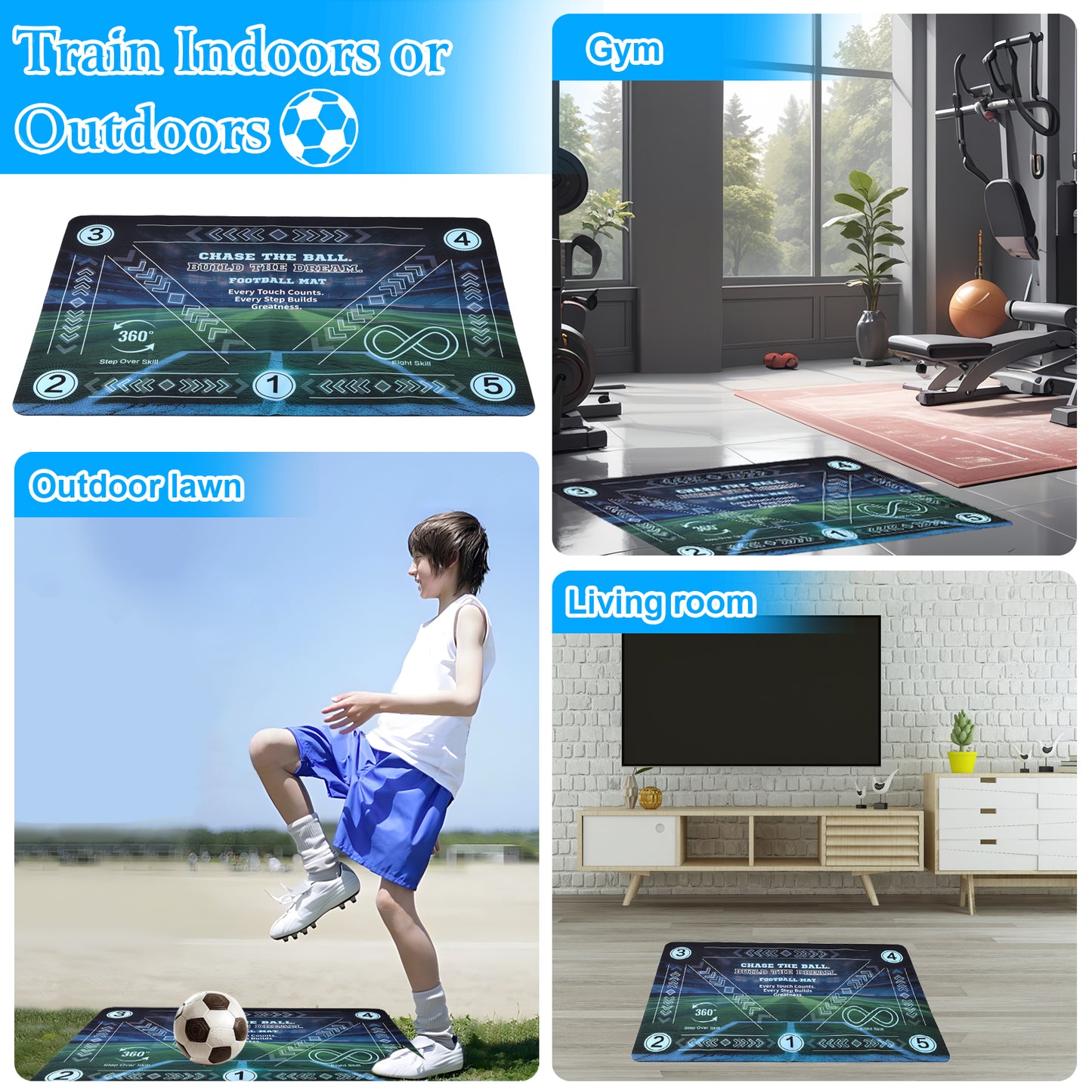 Football Training Mat For Kids & Teens - 24x36 Inch Soccer Agility Footwork Trainer With Step Over, 360 Turn & Dribbling Paths - Indoor Skills Equipment For Youth Players