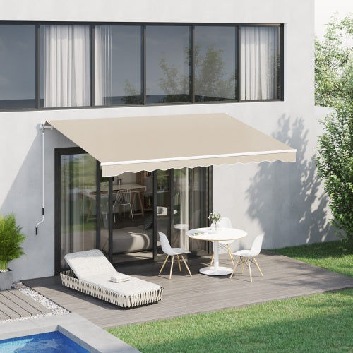 Outsunny 13 X 8 Retractable Awning, Patio Awnings, Sunshade Shelter W  Manual Crank Handle, UV & Water-Resistant Fabric And Aluminum Frame For Deck, Balcony, Yard, Beige