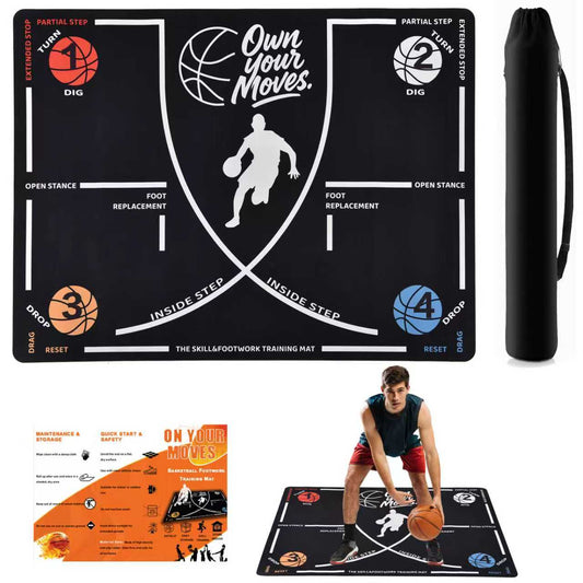 Basketball Footwork Training Mat For Beginners - 59 X 35 Inch Indoor Outdoor Skill Trainer - Visual Step Guide For Youth & Adults - Anti-Slip & Portable Drill Pad