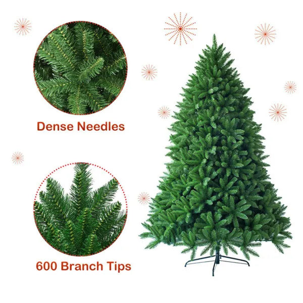 5FT Artificial Green Christmas Tree - 600 Realistic PVC Tips, Hinged Design, Sturdy Metal Stand