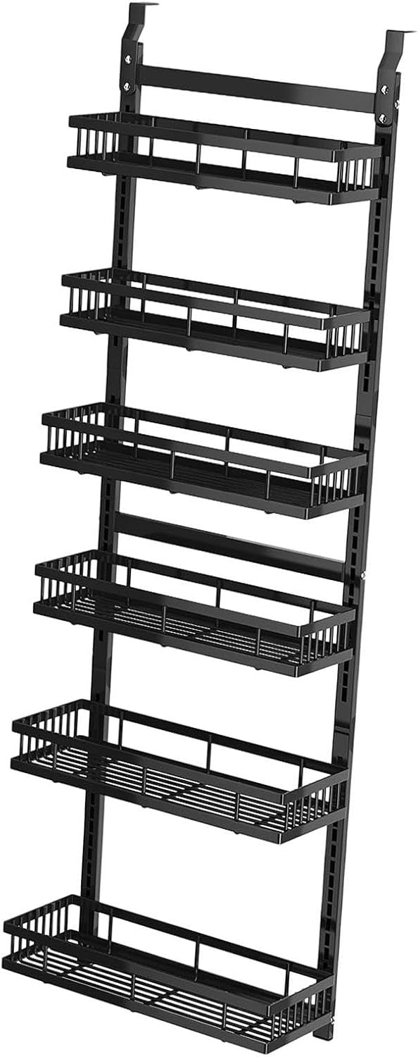 Behind-the-door Food Cabinet Storage Rack, Metal Hanging Spice Rack, Cabinet Door Storage Rack With Adjustable Basket, Kitchen Wall-mounted Spice Rack.