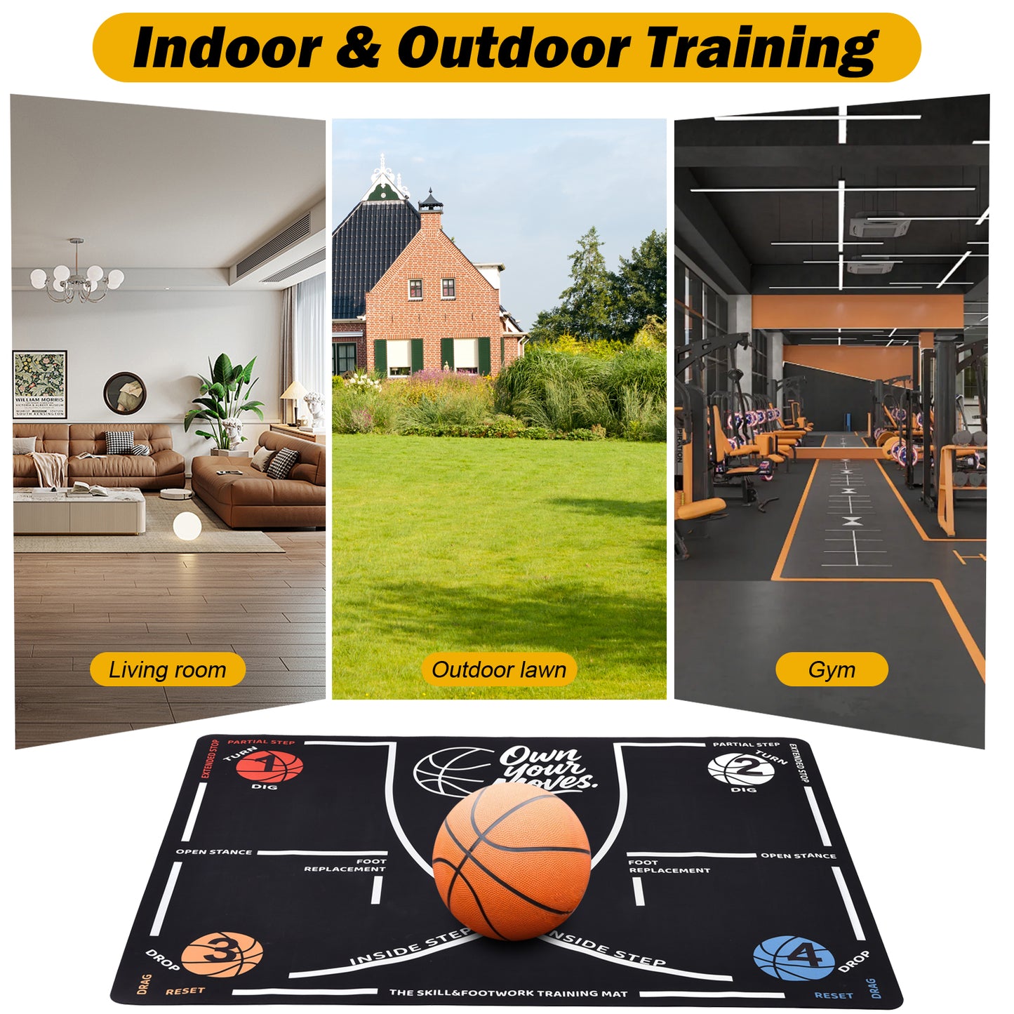 Basketball Footwork Training Mat For Beginners - 59 X 35 Inch Indoor Outdoor Skill Trainer - Visual Step Guide For Youth & Adults - Anti-Slip & Portable Drill Pad
