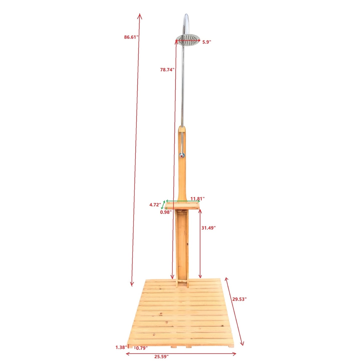 Wooden Outdoor Garden Pool Shower With Chassis Board For Swimming Pool, Patio, Terrace