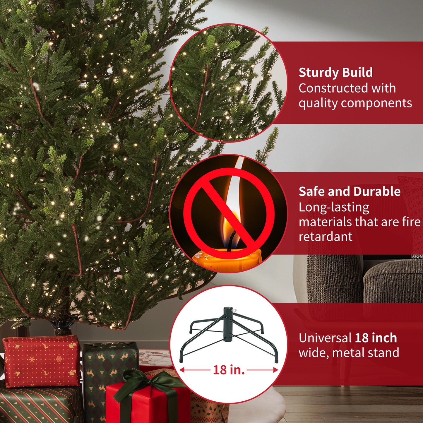 Aspen Slim Fir 7.5ft Christmas Tree Pre-Lit Artificial With 4,570 Branch Tips & 1,555 Low-Voltage Warm LED Lights, Foldable Stand & Realistic Flame-Resistant Branches