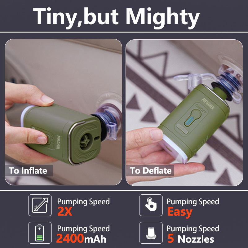MFIAHUI 2026 Portable Air Pump With Retractable Keychain & 3-Adjustable Lights For Quick Inflate And Air Extraction Camping Travel Home Storage Inflatable Sleeping Bag Airbed Outdoor Equipment