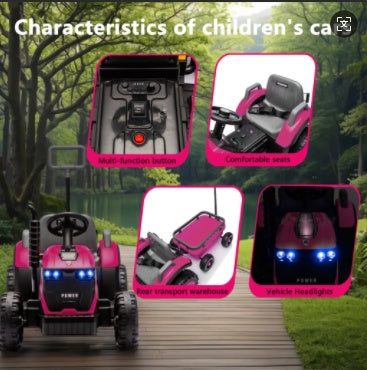 Kids Electric Ride On Tractor With Trailer, 12V Powered Children's Farm Tractor Toy Car With LED Lights, Music, PP Material, For 3-6 Years Old