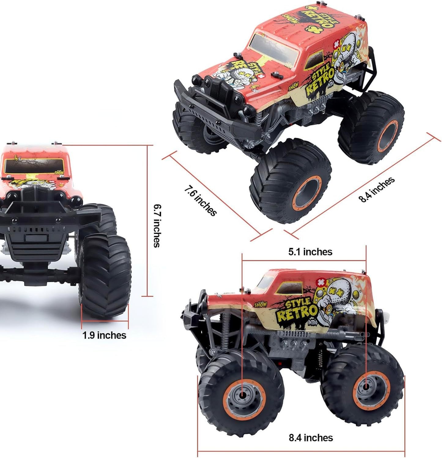 1 .14 All Terrain Off Road 2.4Ghz Remote Control Monster Trucks For Children With LED Lights  Orange