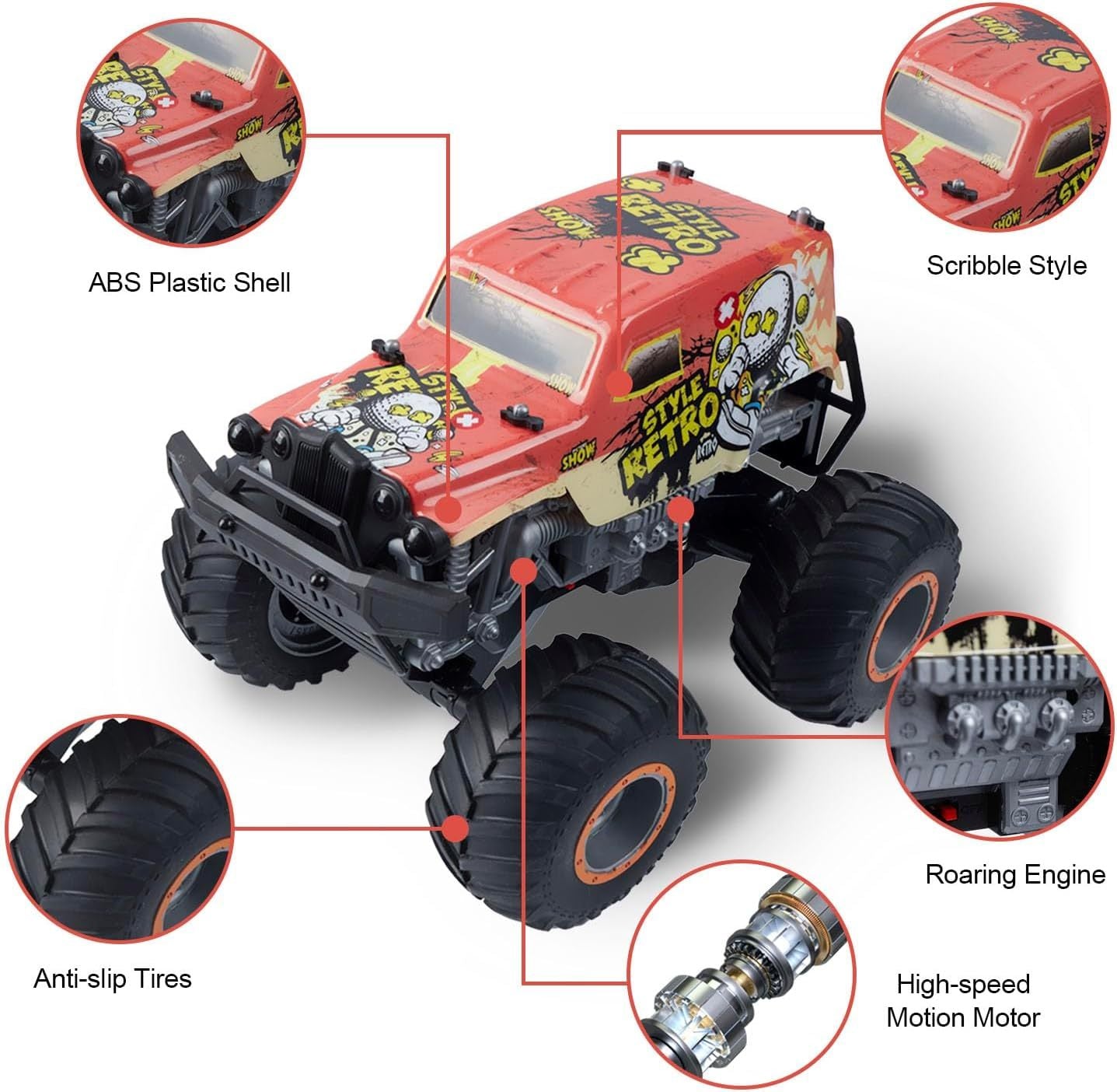 1 .14 All Terrain Off Road 2.4Ghz Remote Control Monster Trucks For Children With LED Lights  Orange