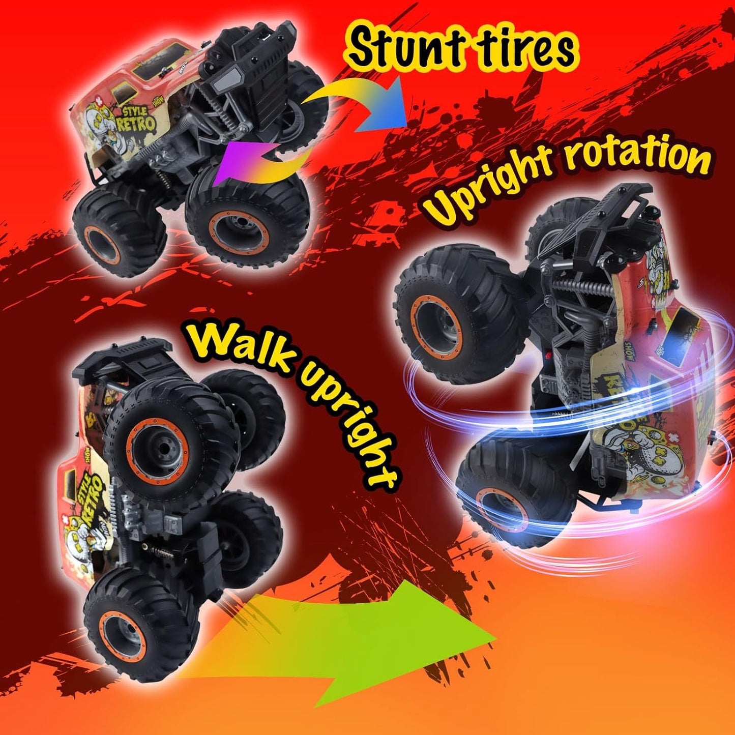 1 .14 All Terrain Off Road 2.4Ghz Remote Control Monster Trucks For Children With LED Lights  Orange