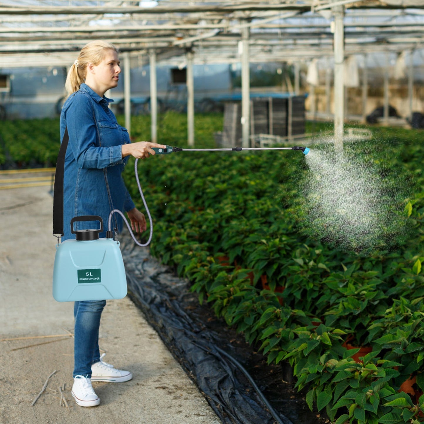 5L 1.32Gallon Battery Operated Water Sprayer Portable Garden Sprayer Electric Sprayer With Rechargeable Handle Telescopic Wand 3 Spray Nozzles Shoulder Strap For Lawn Garden