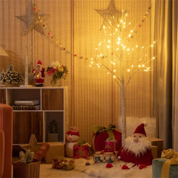 White 5FT LED Birch Tree - Lifelike Bark 72 Lights Flexible Branches 7.2ft Cord For Christmas