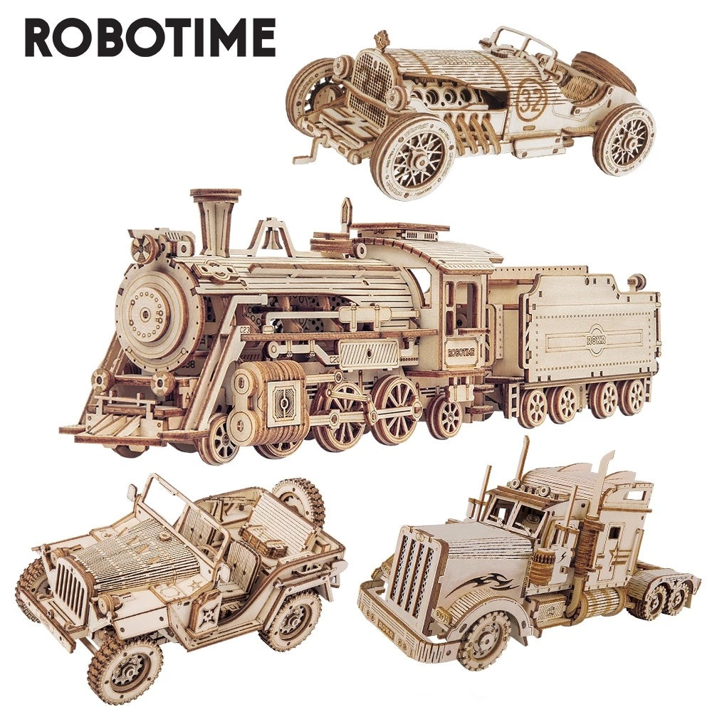 Train Scale Model 3D Wooden Puzzle Toy Assembly DIY Locomotive Model Building Kit