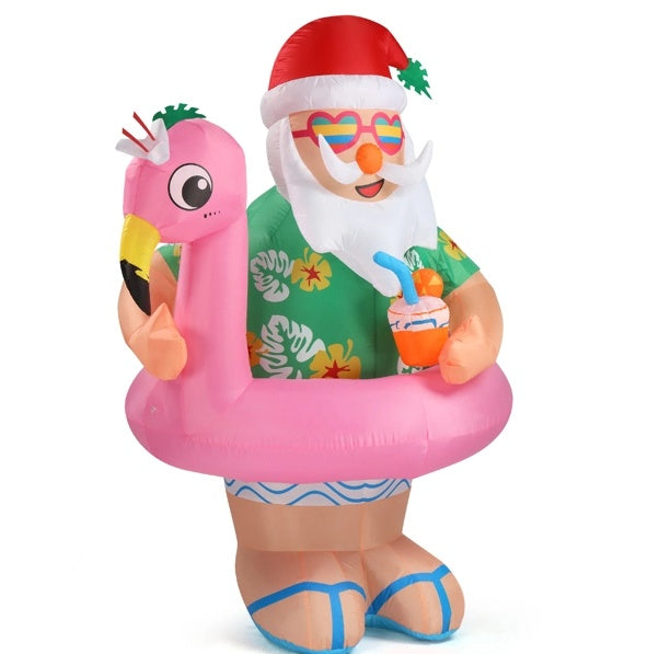 5.9 FT Lighted Christmas Inflatable Decoration, Inflatable Hawaii Santa Claus Outdoor Decoration