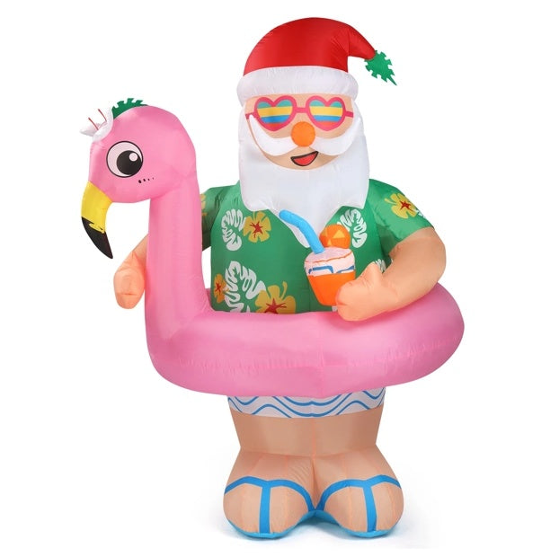 5.9 FT Lighted Christmas Inflatable Decoration, Inflatable Hawaii Santa Claus Outdoor Decoration