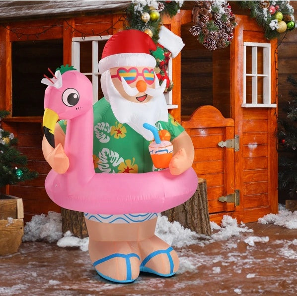 5.9 FT Lighted Christmas Inflatable Decoration, Inflatable Hawaii Santa Claus Outdoor Decoration