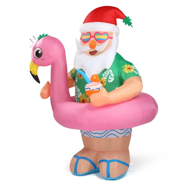 5.9 FT Lighted Christmas Inflatable Decoration, Inflatable Hawaii Santa Claus Outdoor Decoration