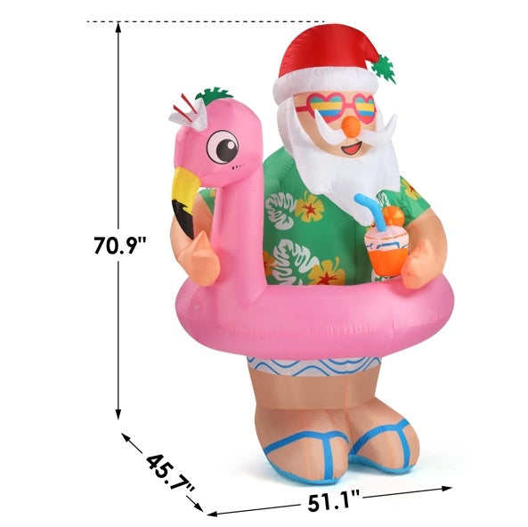 5.9 FT Lighted Christmas Inflatable Decoration, Inflatable Hawaii Santa Claus Outdoor Decoration