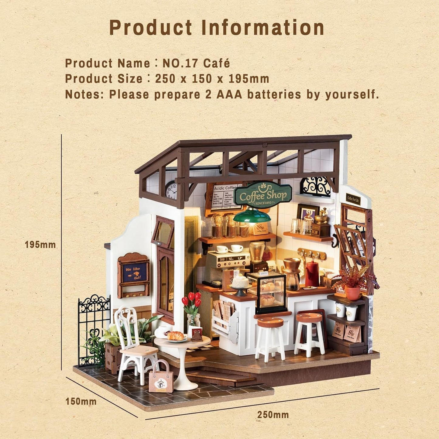 ROBOTIME Rolife No.17 Cafe Miniature House Kit DG162 3D Wooden Building Toys For Gifts DG162