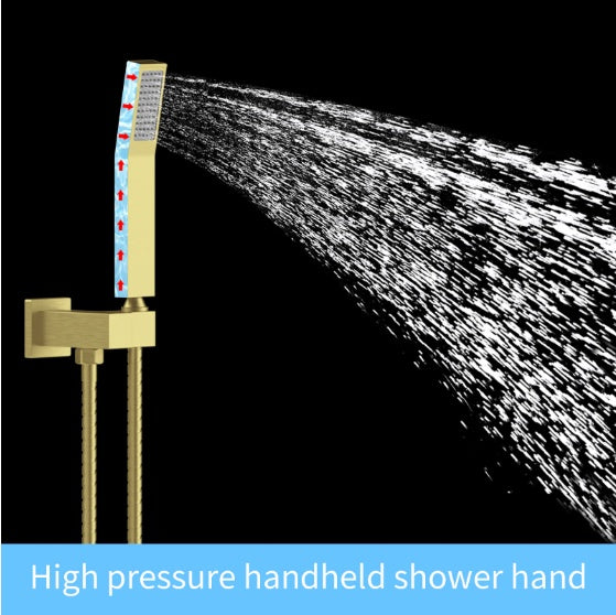 Brushed Gold Rain Shower System Shower Mixer Combo Set Wall-mounted