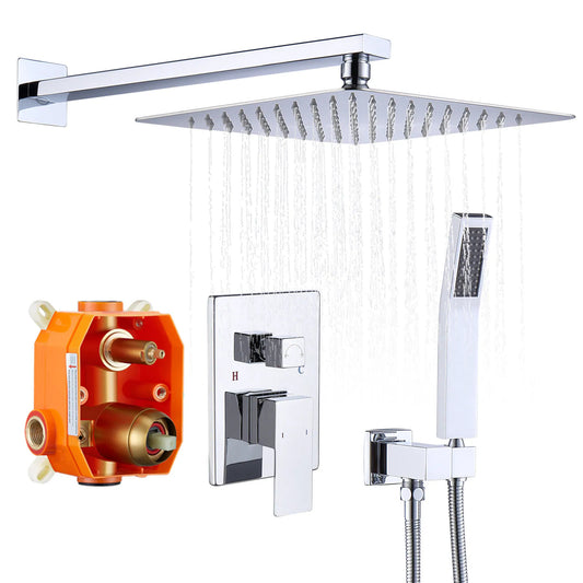 Silver Chrome Rain Metal Shower Faucets Set