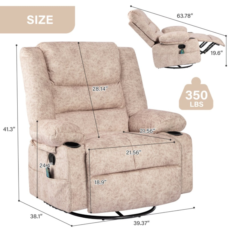 Beige Chaise Longue Sofa, Adult Swivel Lounger, Nursery Rocking Chair With Massage And Heating