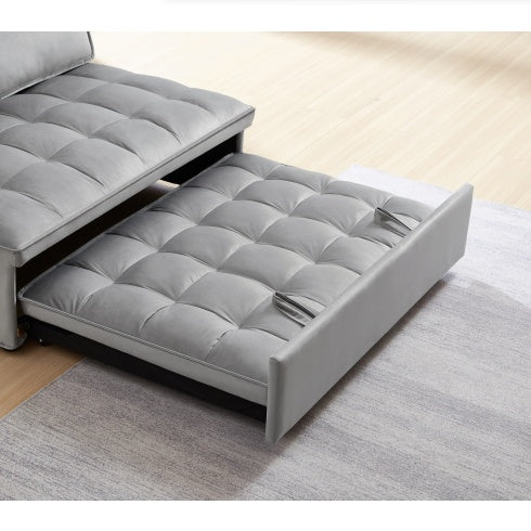 Convertible Sleeping Sofa Bed, Modern Velvet Fabric Double Seat Sofa Bed, Sleeping Sofa Bed With 2 Backs And Detachable Backs, Backs, Suitable For Living Room Bedroom,Grey