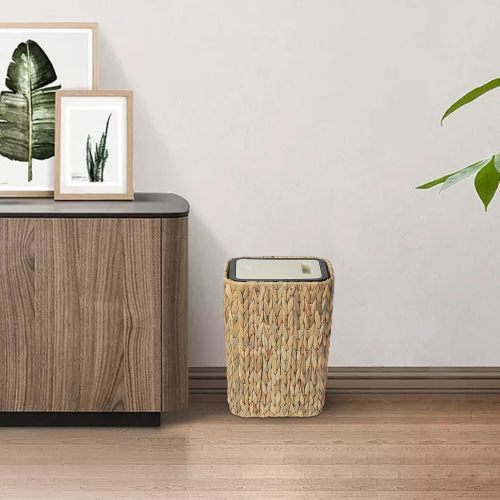 2-in-1 Wicker Bin With Pressed Top Cover, Woven Waste Paper Basket And Basket For Bathroom, Kitchen, Living Room, Bedroom