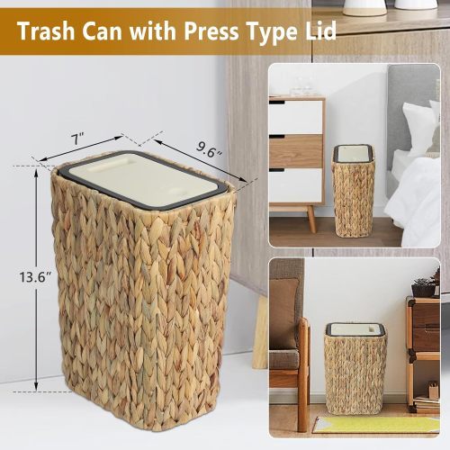 2-in-1 Wicker Bin With Pressed Top Cover, Woven Waste Paper Basket And Basket For Bathroom, Kitchen, Living Room, Bedroom